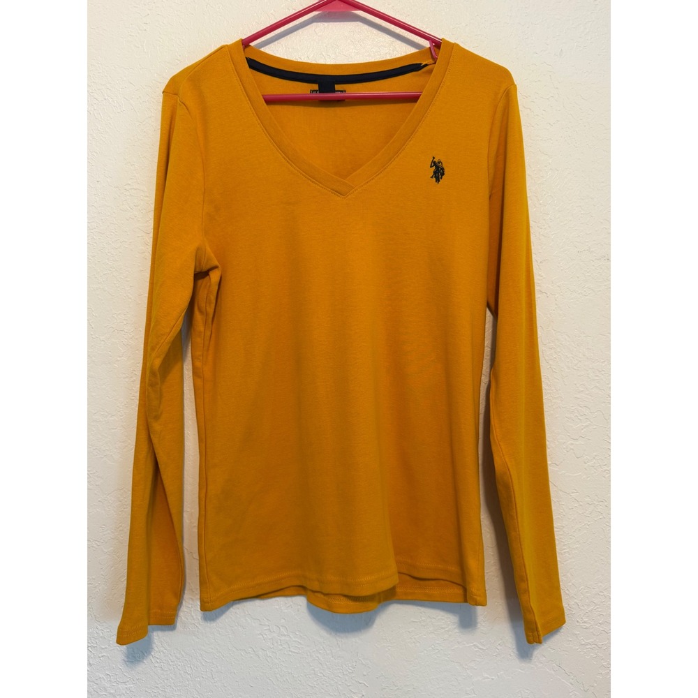 US Polo Assn Mustard Yellow V-Neck Long Sleeve Cotton T-Shirt L 215395RB